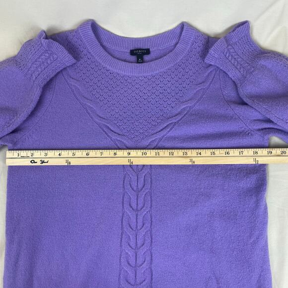 Talbots Petite Medium Purple Stretchy Cable Knit Sweater Braided Detail - Picture 5 of 7